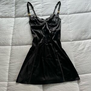 Victoria’s Secret black silk mini slip dress bustier corset